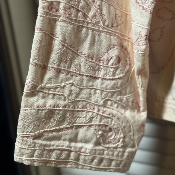 Chico's Design Cream and Pink Paisley Jean Jacket - Picture 4 of 5